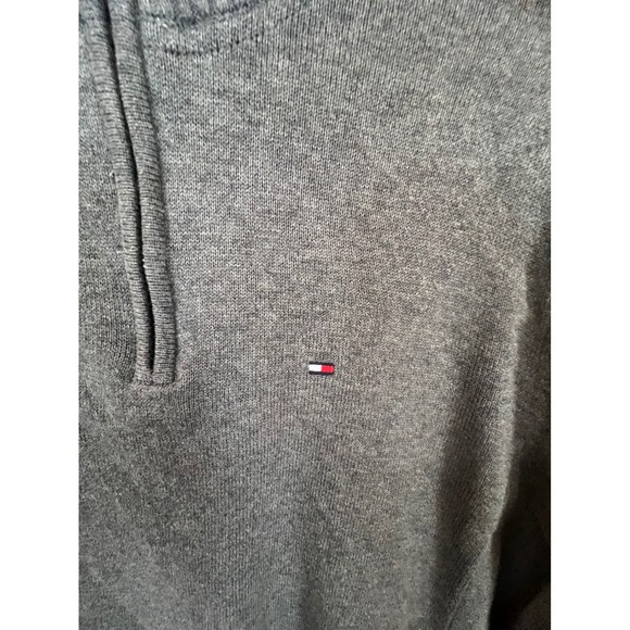 Tommy Hilfiger Mens Quarter Zip Sweater Grey Cotton Pullover Leather Pull Size M - Picture 4 of 9